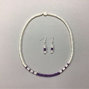 Amethyst and Pearl Necklace and Earring Set